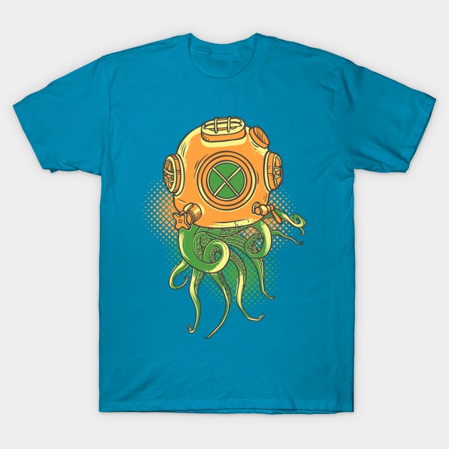 Octopus on the retro diving helmet T-Shirt by NiceIO